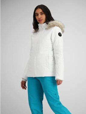 Obermeyer Tuscany Elite Like New White women’s Jacket with Faux Fur Trim size 14